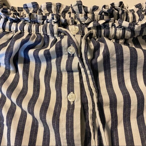 Madewell navy button Stripe Off Shoulder Top nautical blouse preppy coastal S - Picture 7 of 9